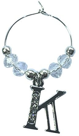 Libby's Market Place Rhinestoned and Personalised Letter K Wine Glass Charm on a Gift Card