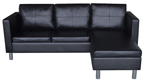 Fest-night 3-Sitzer L-Form Schnittsofa Loungesofa Ecksofa Kunstleder L-f?rmiges Sofa mit 3 Kissen Schwarz