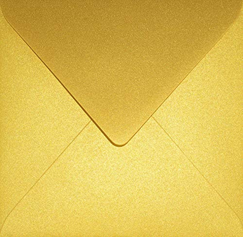 Netuno 100 quadratische Umschläge Perlmutt-Gold 153x 153 mm 120g Aster Metallic Cherish goldene Briefumschläge glänzend elegant Briefkuverts schick für Einladung Hochzeit Geburtstag