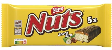Nestlé Nuts, Hazelnut Chocolate Bar with Caramel Filling, Whole Hazelnuts and Delicious Candy Cream, Coated with Milk Chocolate, Pack of 1 (5 x 30 g)