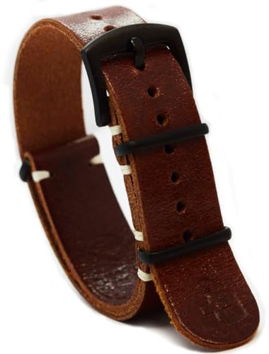 NATO-Uhrenarmband, Zulu-Band, Leder, Militär-Stil, geölt, lang, braun, Whiskey, Leinen, stilvolle Edelstahl-Schnalle, wählen Sie Größe 18 mm, 20 mm, 22 mm, 24 mm, Schwarz , 22 mm, NATO