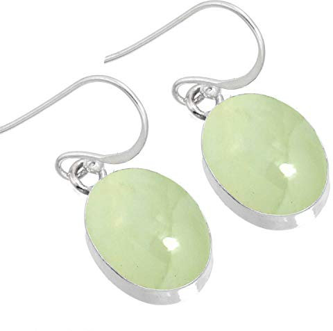 Jeweloporium 925 Sterling Silber Ohrring für Damen Sílbern Ohrring Grün Natürlich Prehnit Edelstein Tropfen Baumeln Kostüm Jubiläum - Geschenk Jahrgang Schmuck