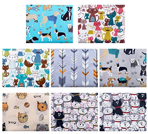 Milisten Nähstoffe Baumwollstoff Hunde Katze Bedruckte Stoff Patchwork Stoffbündel Stoffpaket für DIY Basteln Kunsthandwerk Nähen Scrapbooking Verpackung 8 Stück 50x40cm