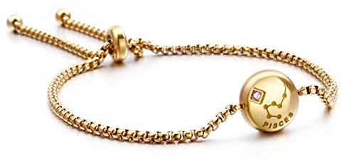 Qings Gold Zodiac Bracelet Charm Verstellbare Konstellation Armband Fische