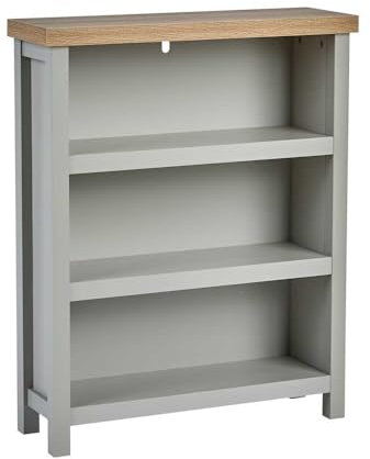 Home Source Low Bookcase Display Unit, 3 Bookshelves, Oak Effect, Grey