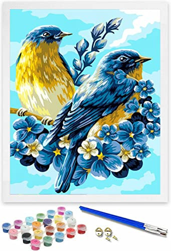 Hiolife Peinture par Numero pour Enfant et Débutant, Loisirs Créatifs Activité Manuelle, Peinture Acrylique Kit de Dessin pour Filles et Garçons, Sans Cadre 40 x 50 cm - Animaux - Oiseaux
