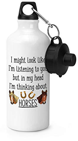 Gift Base I Might Look Like I'm Listening To You Horses Sports Bottle Water Gym 600ml White
