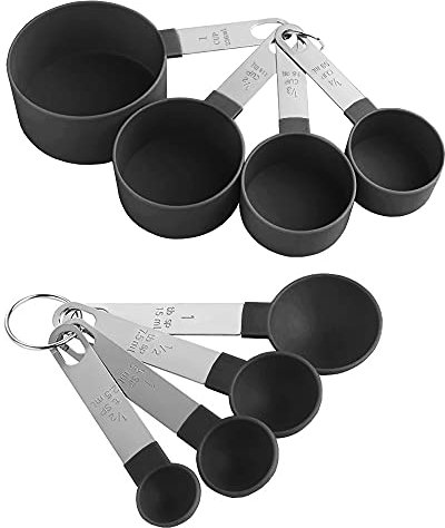 Juego de Cucharas Medidoras, 8 Cucharas Multifuncionales para Medir Sólidos y líquidos en la Cocina, Negro