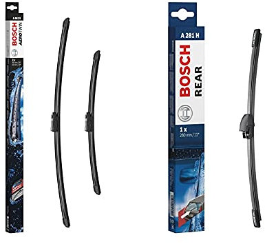 Bosch Scheibenwischer Aerotwin A863S, Länge: 650mm/450mm – Set für Frontscheibe & cher Rear A281H, Länge: 280mm – Scheibenwischer für Heckscheibe