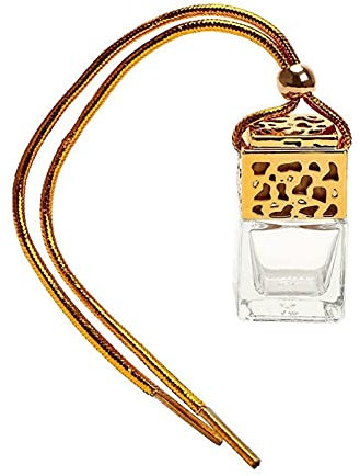 HshDUti Hanging Air Freshener - Refillable Glass Car Perfume Bottle, Essential Oil Diffuser, Air Purifier - Gold