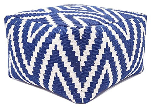 kreatives Wohnen Fußhocker Sitzhocker 55x37x55 cm Pouf Kelim Bodenkissen Peru schwarz Taupe gelb türkis blau - Jeans Blue Sitzwürfel