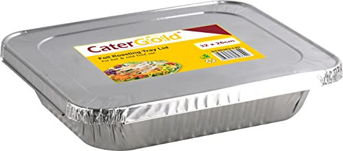 Catergold Medium Rectangle Disposable Aluminium Foil Trays with Lids 32 x 26 x 8cm Approx (Single Tray)