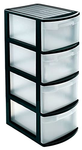 Acan Plastic Forte - Commode Étoile, plastique, Modèle Támesis, 4 tiroirs Transparents, Tour de stockage, bureau, maison (noir) 78 x 28,5 x 39 cm