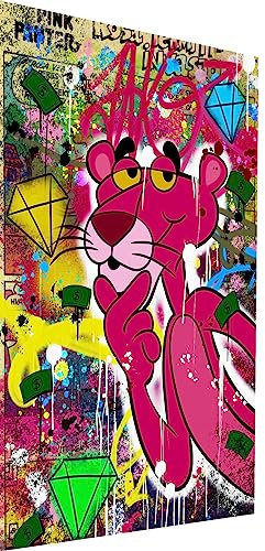 Magic Canvas Art Rosaroter Panther Kunst Pop Art Leinwandbild 1- teilig Hochwertiger Kunstdruck Wandbilder – B8492, Größe: 160 x 120 cm