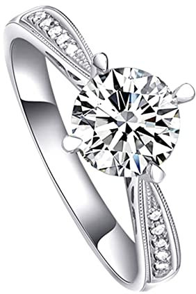 Musihy Ring Frauen, Ringe Frauen Zirkonring 4 Krappen Kanal Fassung Zirkonia Weiß Ringgröße 53 Mama Geschenk