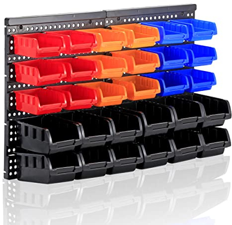 RIVTUN 4 Colors Wall Mounted Storage Bins, Parts Rack, 30-Bin Organizer Garage Plastic Shop Tool Storage Rack, Best Unique Tool Gift for Men, 2022 NEW
