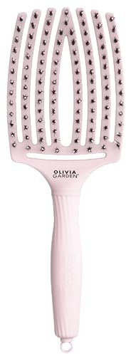 Olivia Garden Fingerbrush Care Iconic - Large - Pastel Pink - Brosse Démêlante en Poils de Sanglier & Nylon pour Cheveux Sains et Brillants