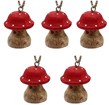 Holz Pilz Anhänger/Dekohänger/Baumbehang im 5er Set, Maße je Hänger L/B/H: ca. 5 x 4 x 5 cm
