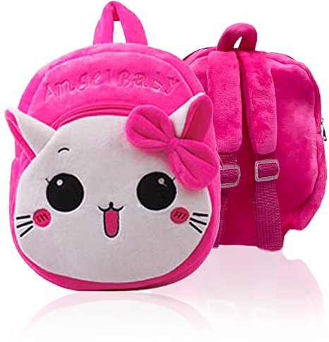 TSHAOUN Kleiner Kinderrucksack, Plüsch Niedliche Katze Kinder Schultasche, Rosa Mini Cartoon Backpack, Kleinkind Schultasche für Baby Mädchen 1-3 Jahre (Rosa Katze)