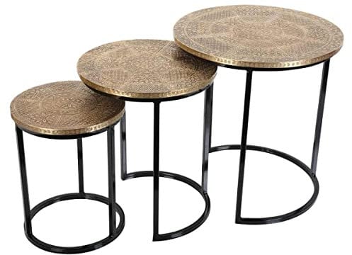 Casa Moro Orientalischer Beistelltisch Hanane Größe 3er Set, rund Massivholz mit Messing überzogen, Reine Handarbeit MAT55