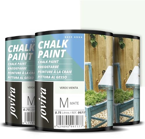 JOVIRA PINTURAS Pintura Tiza - Chalk Paint al Agua Mate. Renueva tus muebles con creatividad. (3x750 Mililitros, Verde Menta)