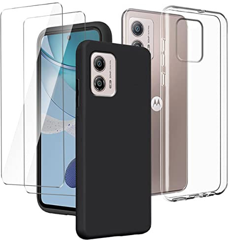 LYZXMY Funda para Motorola Moto G73 5G (6.5) Transparente + Negro Carcasa + [2 Piezas] Vidrio Templado Película Protectora - Silicona TPU Suave Caso Case