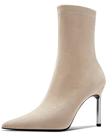 Castamere Donna Spillo Alto High Tacco Heel Chiusa a Punta Slip-on Stivaletti Ufficio Feste Clear Cute Classico Stivali Beige 38 EU
