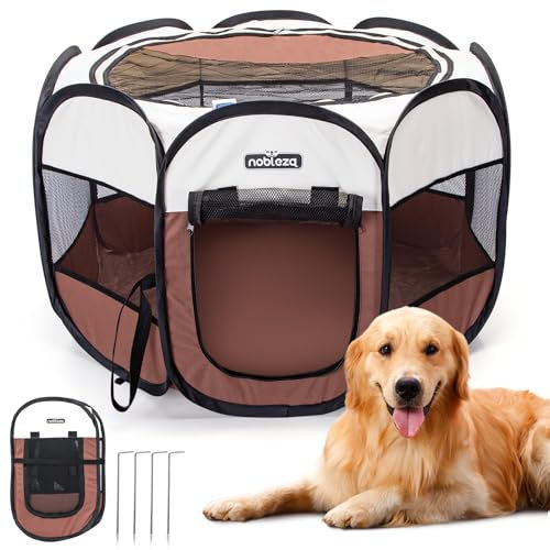 Nobleza Pop up Pet Playpen, Foldable Dog Playpen Portable Cat Puppy Play Pen, Outdoor Indoor Pet Fence Breathable Pet Carrier Kennel Soft Dog Cage Tent for Rabbit Hamster Guinea Pig, 42.9x42.9x22.8in