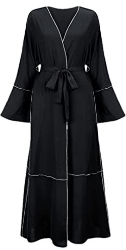 Hndudnff Damen Ramadan Eid Dubai Abaya türkischer Kimono Cardigan Hijab muslimischer islamischer Robe, Schwarz , 38