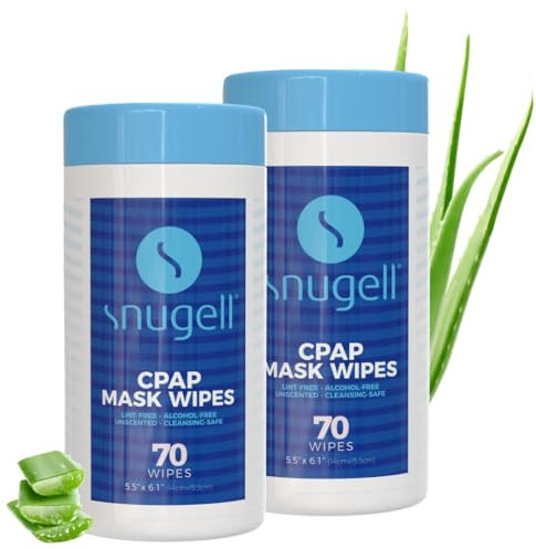 Snugell Unscented Travel CPAP Mask Wipes (2 Canisters, 70 Wipes Each) – 100% Soft Cotton – Skin-Safe with Aloe Vera - Lint & Alcohol Free – Perfect for Cleaning CPAP Masks, Tubes, and Devices