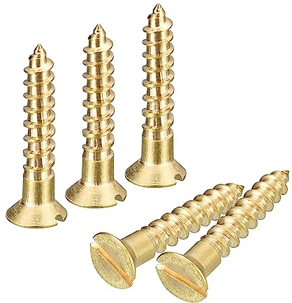 sourcing map Brass Wood Screws, 50Pcs M3.5 x 20mm Slotted Drive Flat Head Self Tapping Screw Countersunk for Woodworking Furniture