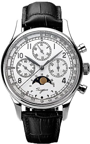 S389-2.01 MoonPhase Master Gold Schwanenhals Version Möwe ST1908 Uhrwerk Saphirglas Herren Chronograph Mechanische Herrenuhr 1963, weiß, Armband