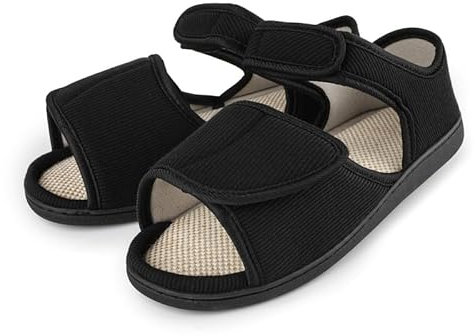 TIESTRA Diabetiker Sandalen Herren Weit Offene orthopädische Verstellbare Gesundheitsschuhe Memory Foam Sohle Ödeme Schuhe Herren, Schwarz UK8/EU42