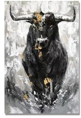 SHENGPOSTER Tier Leinwand Wandmalerei abstrakt schwarzer Stier Poster und Drucke Wandkunst Ästhetik Bilder für Küchendekoration 70x100cm Innenrahmen