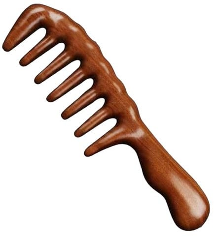 1 Holzkamm,Lockenkamm Naturlocken,Kamm Holz,Haarkamm zum Entwirren,Breitzahn Grober Kamm für Locken und lange Haare,Holzkamm Sandelholz Kamm antistatischer handgemachter Kamm Breitzahn-20CM
