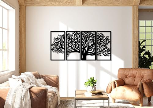 Outentin Moderne Wanddeko Wohnzimmer - Deko für Wohnzimmer Wand - 3d Wanbilder - Wandskulpturen - Große Wand Dekoration in Schwarz -Perfekt für schlafzimmer küche und büro -128 x 60cm (Baum de lebens)