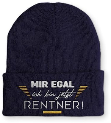 tshirtladen Strickmütze Mir egal ich Bin jetzt Rentner Mütze Wintermütze lustige Beanie mit Stick, Farbe: Navy