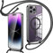 Oelrstfe Magnetische handyband mit Band für iPhone 13 Pro Max Hülle - Necklace HandyHülle Transparente zum Umhängen mit justierbarer und Abnehmbarer Kette, Crossbody Magnet Clear Cover - Schwarz