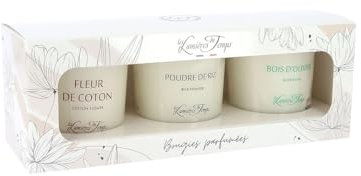 Set mit 3 Duftkerzen, 90 g, Baumwollblüte, Reispulver, Olivenholz Les Lumières du Temps
