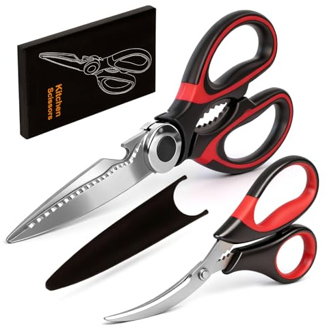 Kitchen Shears Set of 2, Heavy Duty Kitchen Scissors Seafood Scissors, Stainless Steel Sharp Food Cooking Scissors for Meat, Bones, Fish, Poultry, Vegetables, Chicken, Dishwasher Safe