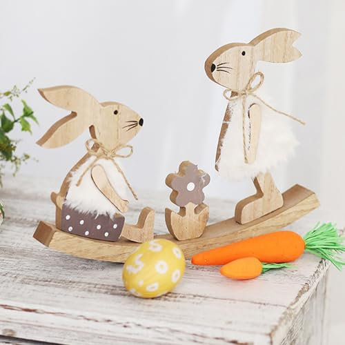 ACAREY Osterdeko Türdekoratione Holz Ostern Deko Türrahmen Dekoration, Lustige Osterhasen Deko, Holz Kaninchen Ostern Tür Eckdeko Oster Hase Figure Für Frühlingsdeko, Rahmen Eckdeko,Tisch Deko (A)