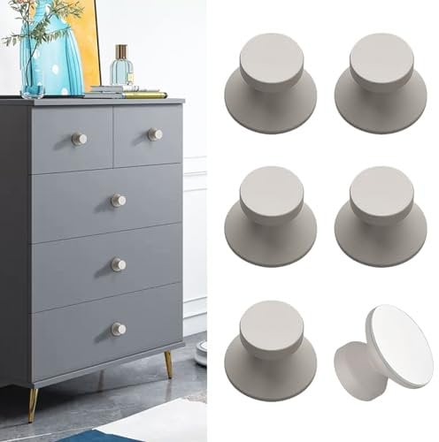 Elistonie 6 Pack Morandi Color Aluminum Self-Stick Knobs Light Grey Self-Adhesive Drawer Knobs No Drilling Cabinet Handle for Cupboard Mirror Cabinet Dresser Window
