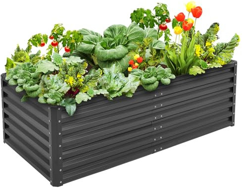 DKIEI 180x90x57cm Metal Raised Beds for Garden Vegetables, 923L Raised Planters Outdoor Large, Galvanised Raised Garden Planter Box Kit Bottomless Raised Bed for Flowers Herbs Fruit Growing, Black