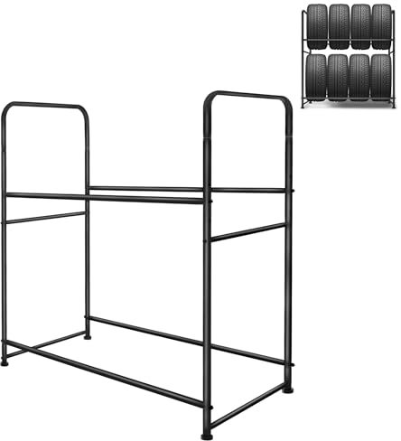 XMTECH Estantería para 8 neumáticos, 107 x 46 x 117 cm, altura regulable, capacidad de carga 180 kg, árbol de llantas en dos capas con funda protectora para neumáticos