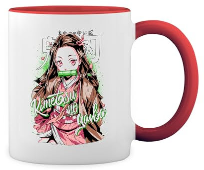 Kimetsu No Yaiba Anime Lover Demon Fun Lustige Trend Blanco Taza Aro y Mango Con Rojo Mug