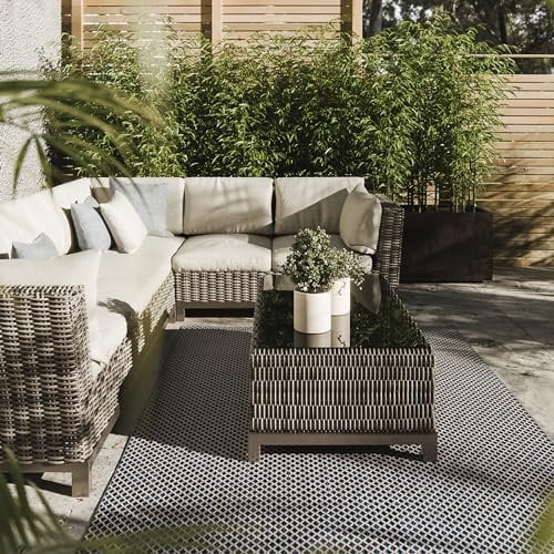 Interiyou Outdoor Teppich Wetterfest Lome - 200x300 cm Blau - Wasserfest für Balkon, Terrasse, Garten - Outdoorteppich passend auch für Wohnzimmer, Schlafzimmer und Küche - Aussenteppich