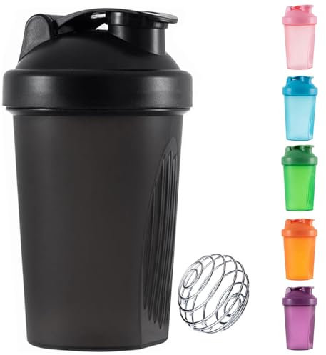 SHENGRUI Protein Shaker Bottle 400ml with Stainless Steel Mixing Ball Easy to Grip & Temperature Safe Leakproof Flip On Lid Supplement Shaker Bottle for Gym Sports Workout