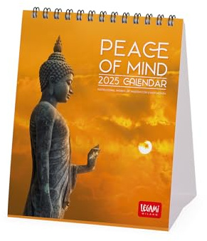 Legami - Tischkalender 2025, Kalender 12 x 14,5 cm, 12 Monate und Jahresplaner 2026, 6 Sprachen, internationale Tierkreiszeichen und Feiertage, Peace of Mind