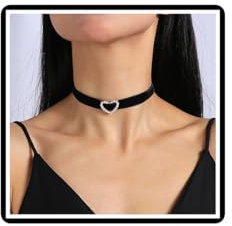 Pearl Rose Flower Choker Necklace Velvet Heart Camellia Collar Chain Jewelry for Women Girls (Black Heart)