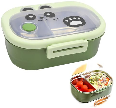 DAWRIS Edelstahl Brotdose Kinder mit 2 Fächern, Lunchbox Bento Box mit Panda Motiv Lunchbox mit Trennwand für Essen Jausenbox für Mädchen Jungen Frühstücksbox zum Schule Kindergarten Wandern Reisen